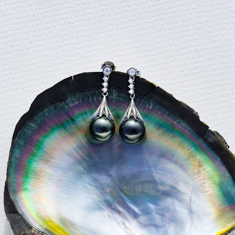 Boucle Oreille Perle Noire Tahiti