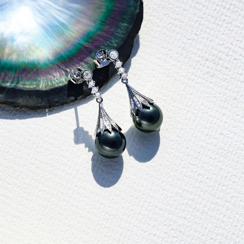 Boucle Oreille Perle Noire Tahiti