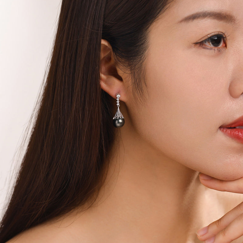 Boucle Oreille Perle Noire Tahiti
