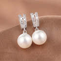 Boucles D'Oreilles Perle Avec Zircone Cubique - Clip Pour Femme - Cadeau Anniversaire - Plaqué Rhodium - 14,5x10 Mm - 8