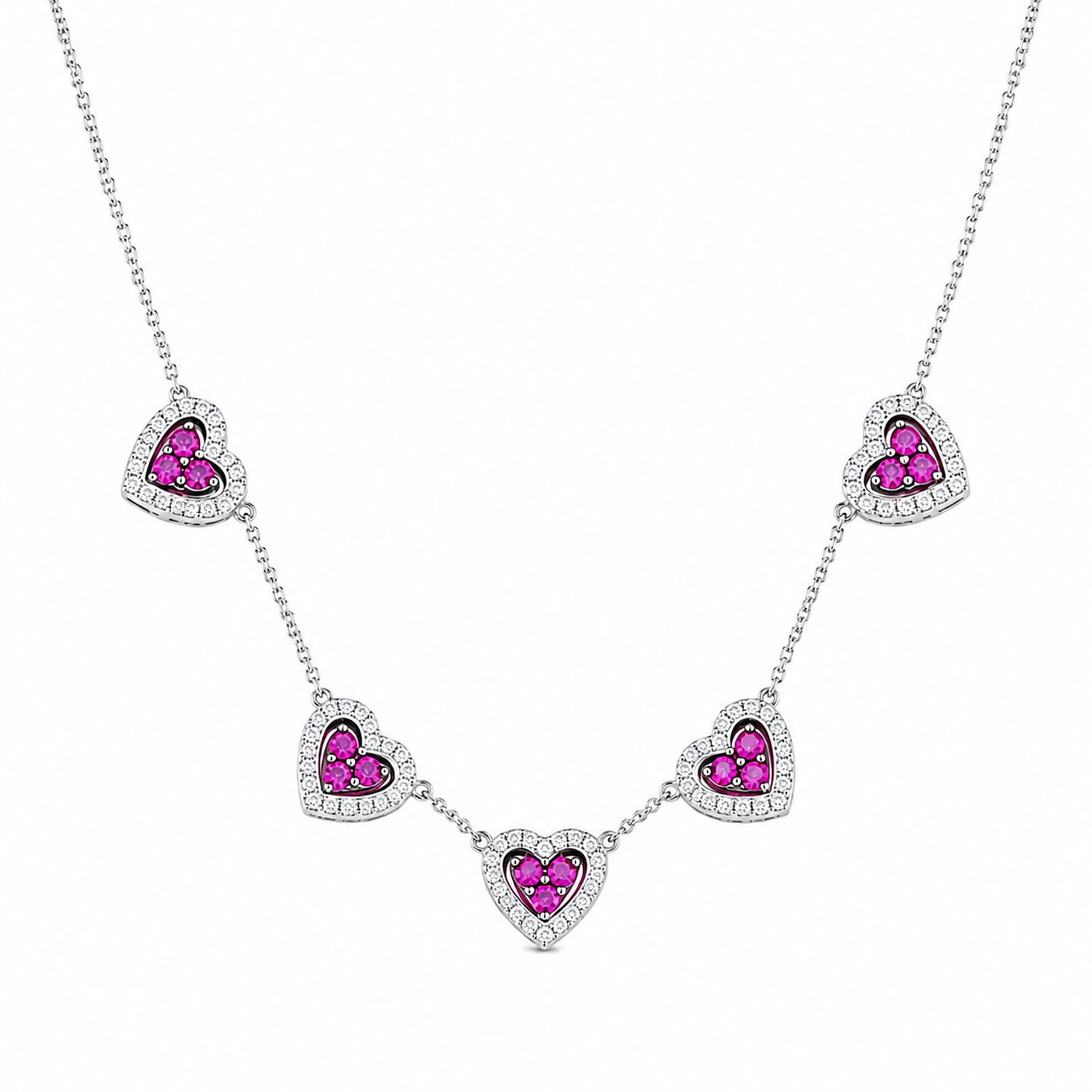 Collier Argent 5 Coeurs