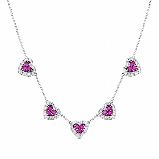 Collier Argent 5 Coeurs