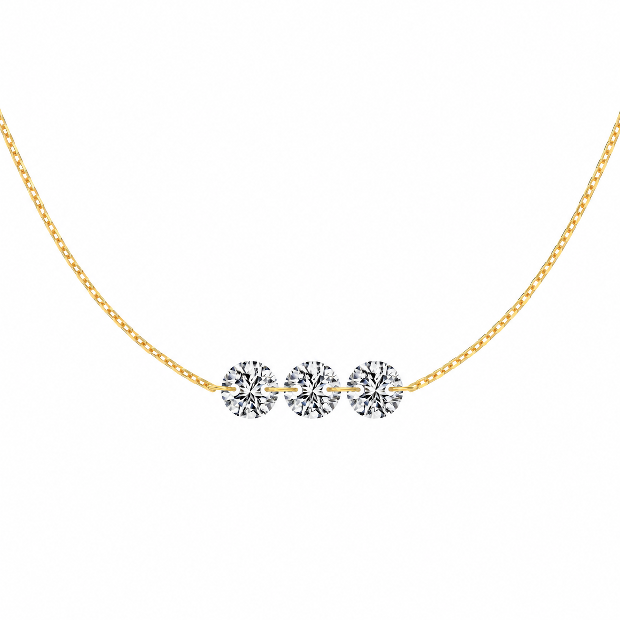 Collier en Argent Véritable S925 avec 3 Zircons Etincelants