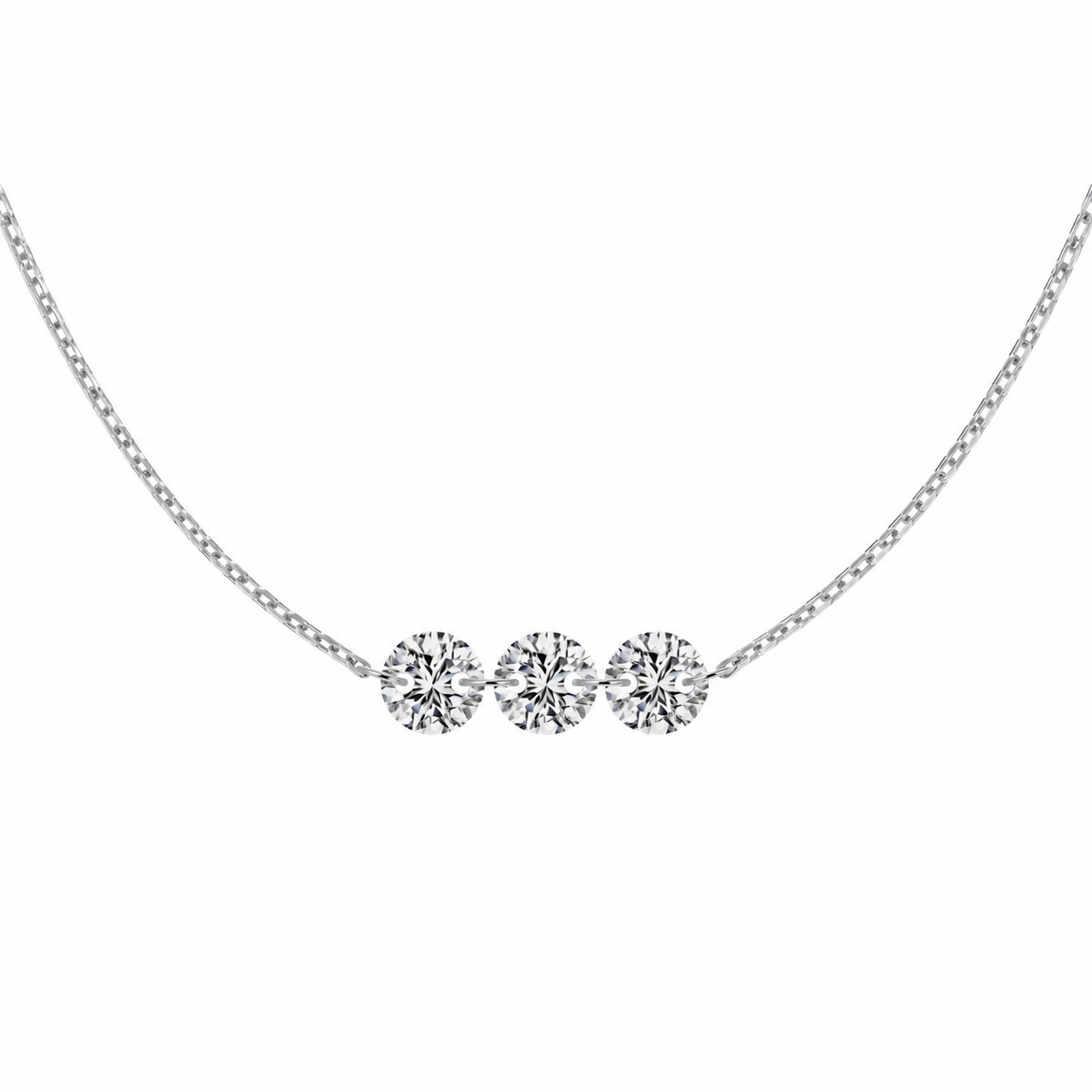 Collier en Argent Véritable S925 avec 3 Zircons Etincelants