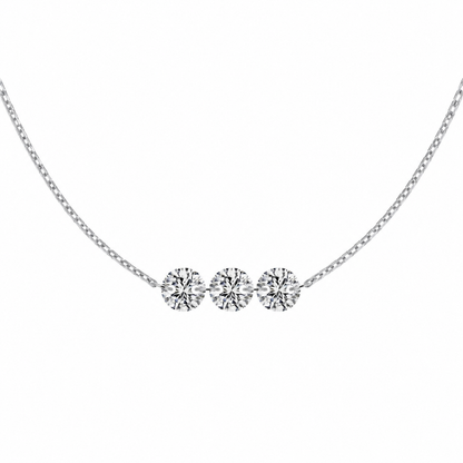 Collier en Argent Véritable S925 avec 3 Zircons Etincelants