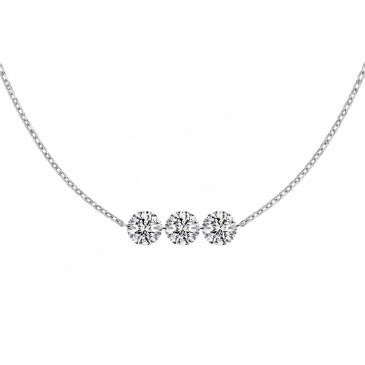 Collier en Argent Véritable S925 avec 3 Zircons Etincelants