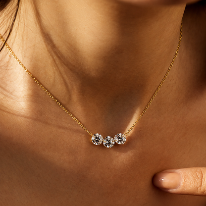 Collier en Argent Véritable S925 avec 3 Zircons Etincelants