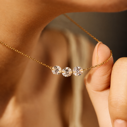 Collier en Argent Véritable S925 avec 3 Zircons Etincelants