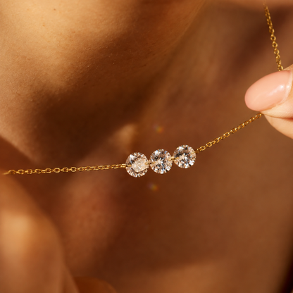 Collier en Argent Véritable S925 avec 3 Zircons Etincelants