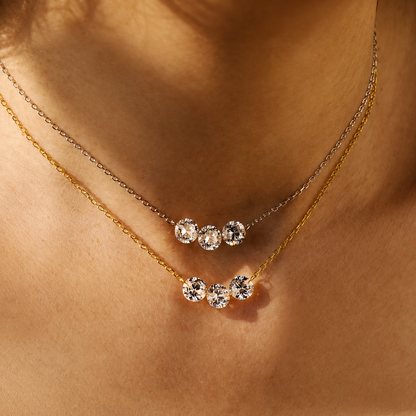 Collier en Argent Véritable S925 avec 3 Zircons Etincelants