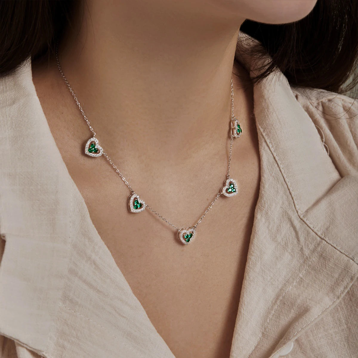 Collier Argent 5 Coeurs