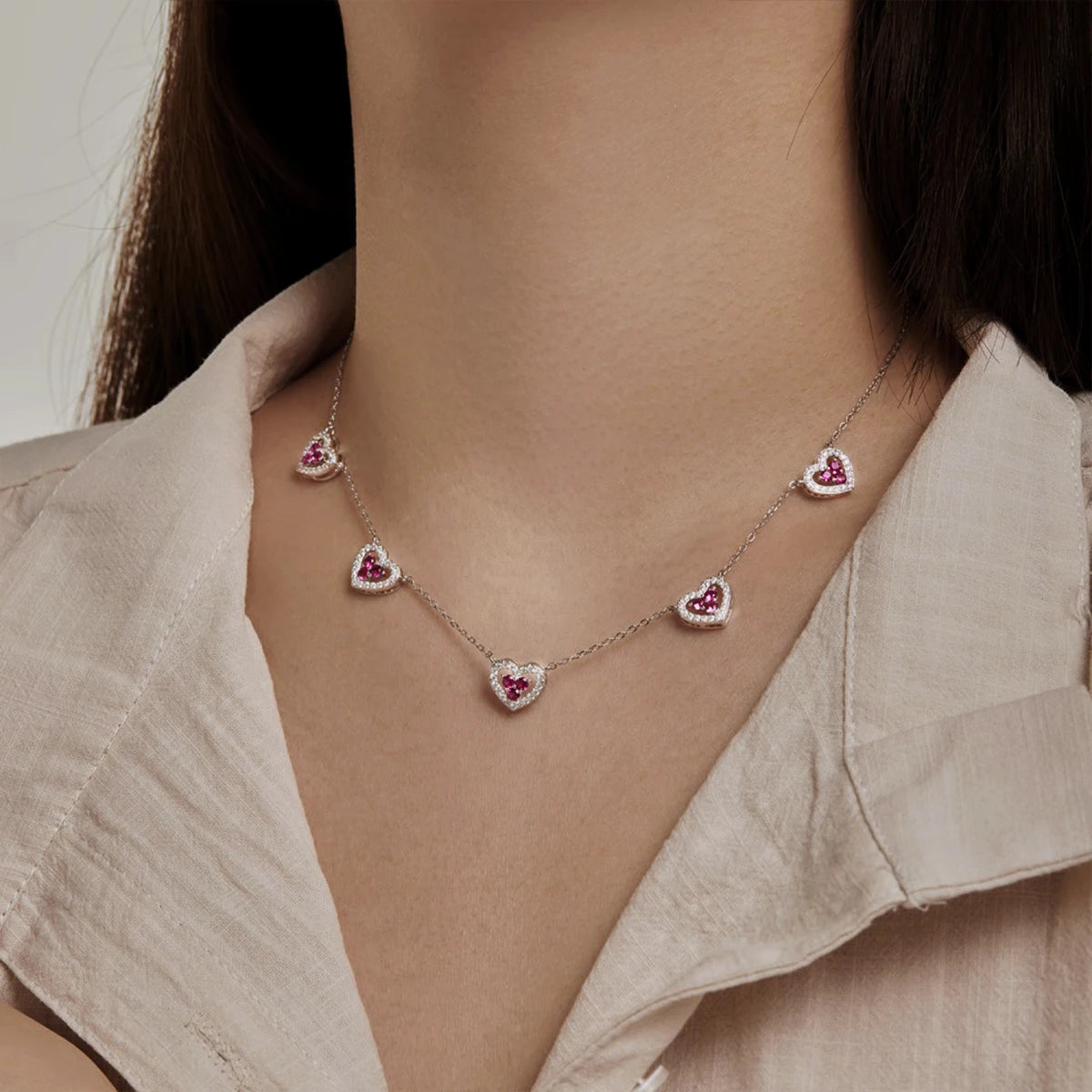 Collier Argent 5 Coeurs